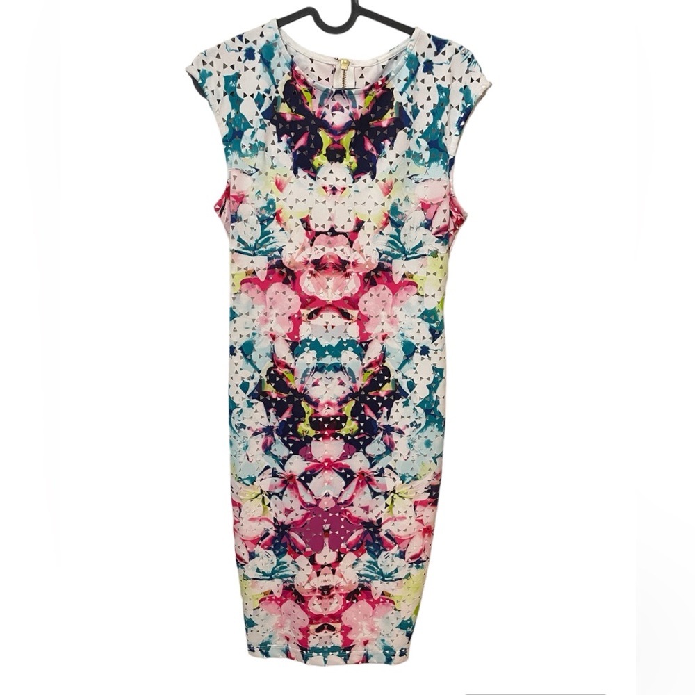 Bisou Bisou Michele Bobot Short Sleeve Dress with Colorful Pattern